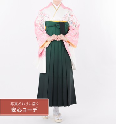 卒業式袴レンタル　小振袖Mサイズ＋袴セット　桜の舞　白