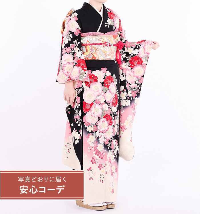 【写真どおりに届く安心コーデ】振袖レンタル　振袖Sサイズ　ブランド：hiromichi nakano　枝垂れ桜　黒