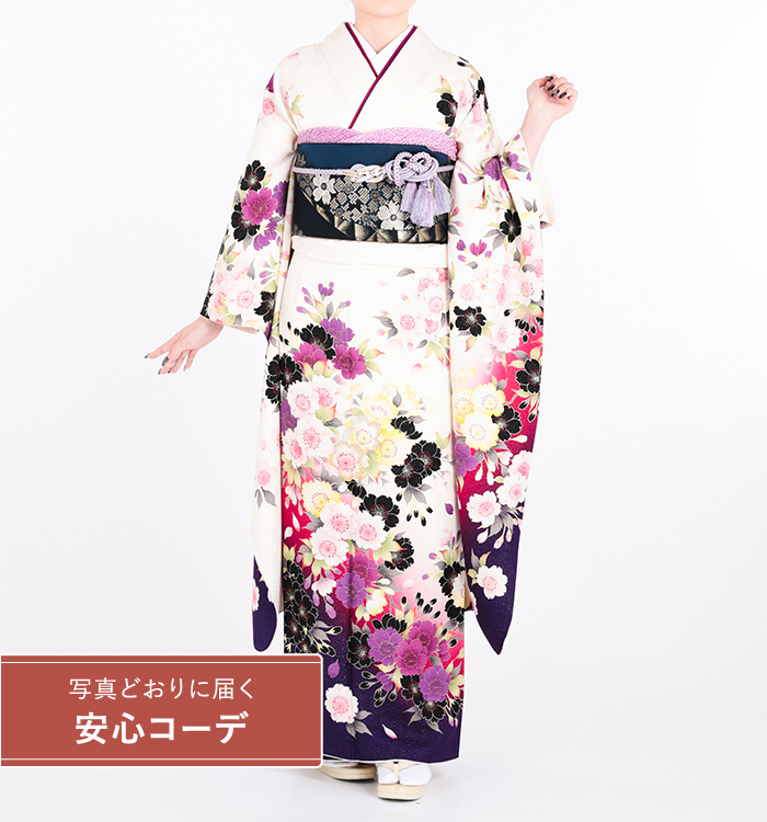 【写真どおりに届く安心コーデ】振袖レンタル　振袖Mサイズ　変り桜　白