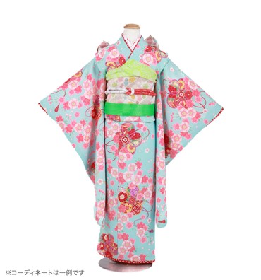 子供きもの　四ツ身帯セット　大桜　水色
