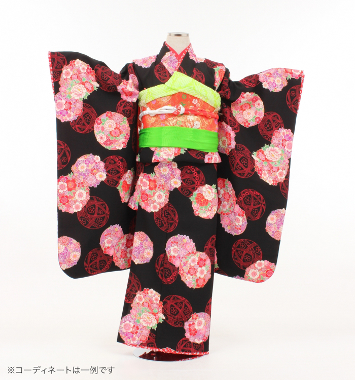 子供きもの　四ツ身帯セット　花手鞠　黒