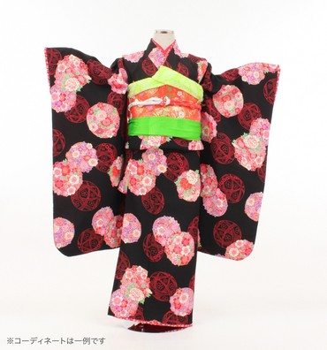 子供きもの　四ツ身帯セット　花手鞠　黒