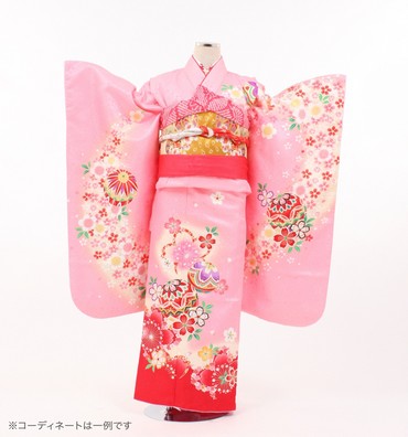 子供きもの　四ツ身帯セット　桜に手鞠　ピンク