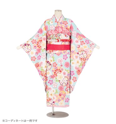 子供きもの　四ツ身帯セット　菊桜に雪輪　水色