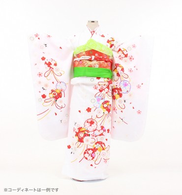 子供きもの　四ツ身帯セット　手鞠に桜　白