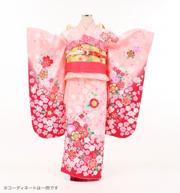 子供きもの　四ツ身帯セット　桜満開　ピンク