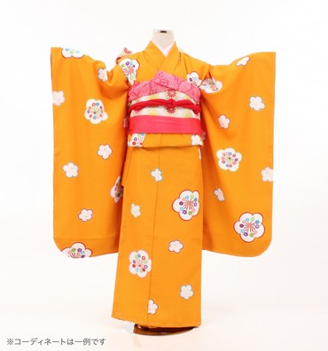 子供きもの　四ツ身帯セット　梅　山吹色