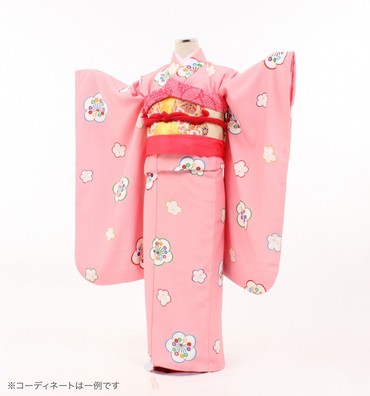 子供きもの 四ツ身帯セット 梅 ピンク｜着物レンタル 安心フルセット
