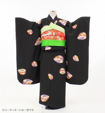 子供きもの　四ツ身帯セット　こっぽりうさぎ　黒