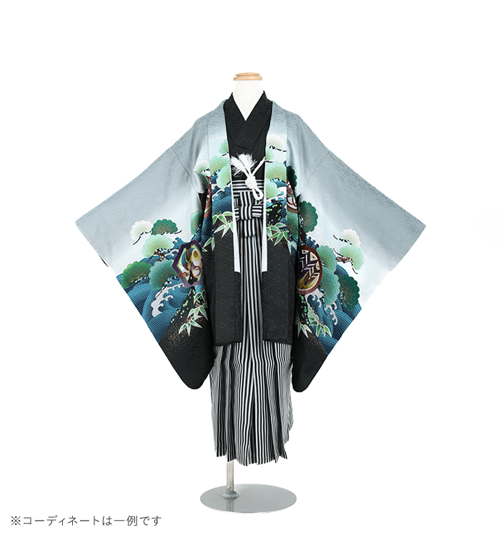 子供きもの　羽織着物袴セット　鷹　グレー/黒