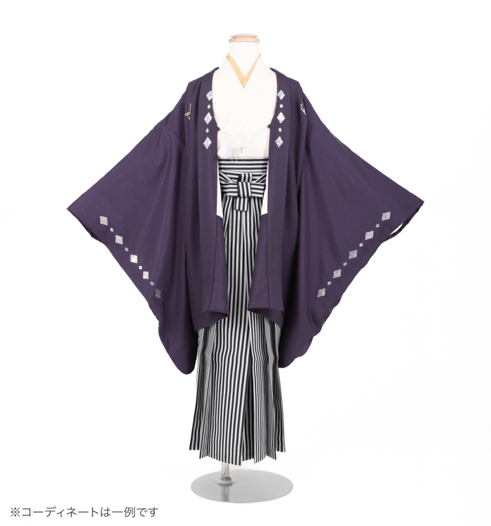 子供きもの　羽織着物袴セット　色紋付　紫/白