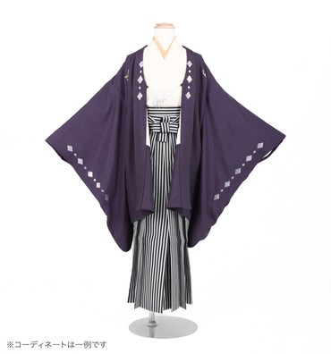 子供きもの　羽織着物袴セット　色紋付　紫/白