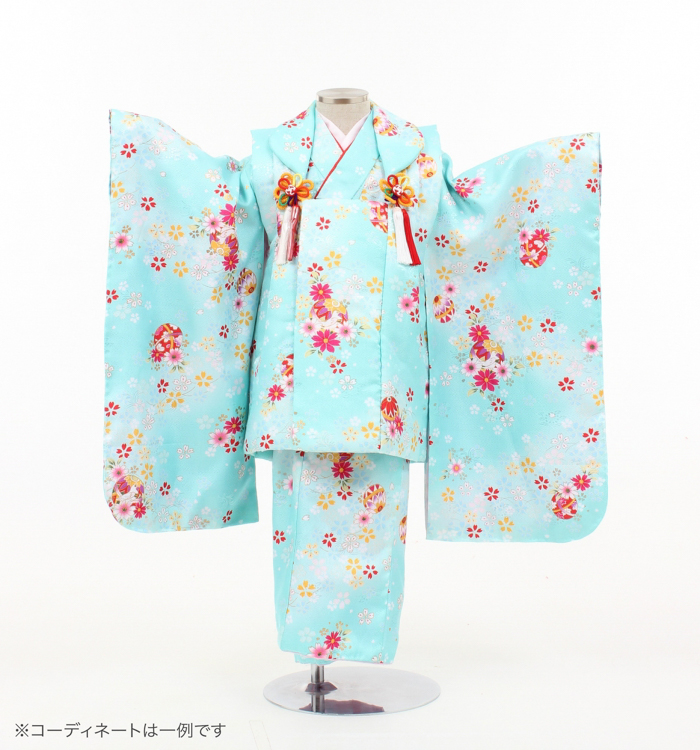 子供きもの　三ツ身被布セット　手鞠と桜　水色