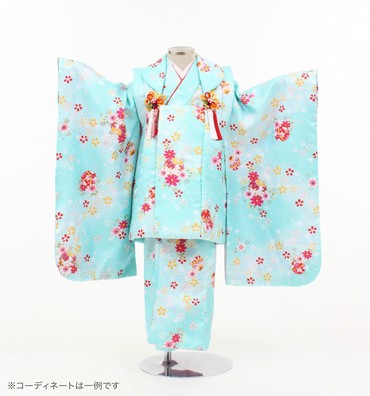 子供きもの　三ツ身被布セット　手鞠と桜　水色