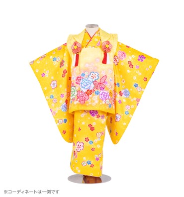 子供きもの　三ツ身被布セット　桜と薔薇　イエロー