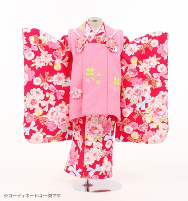 子供きもの　三ツ身被布セット　花リボン　朱赤