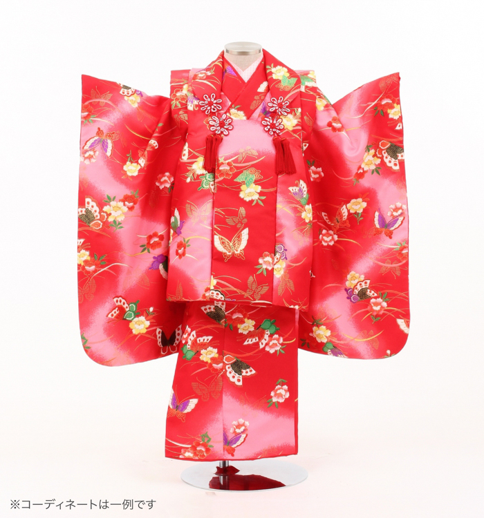 子供きもの　三ツ身被布セット　露芝に蝶々