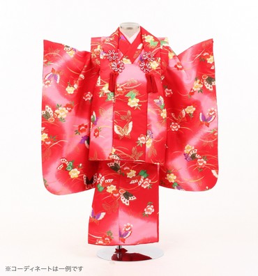 子供きもの　三ツ身被布セット　露芝に蝶々