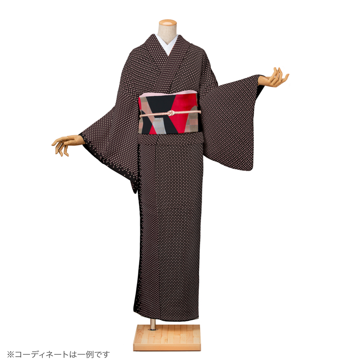 小紋レンタル　小紋Lサイズ　ブランド：撫松庵　十字絣　暗黒色