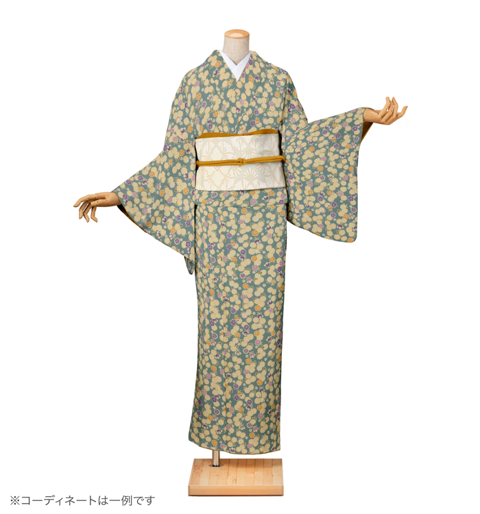 小紋レンタル　小紋Lサイズ　菊桜散し　錆浅黄色