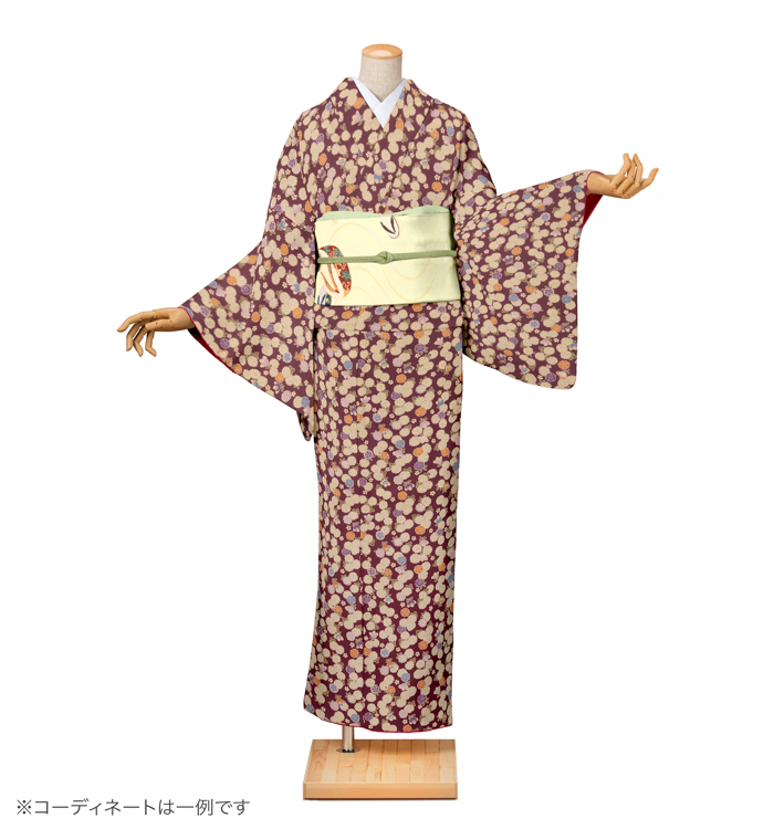 小紋レンタル　小紋Lサイズ　菊桜散し　似せ紫色