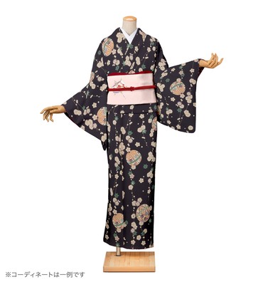 小紋レンタル　小紋Lサイズ　鞠に桜楓　青褐色