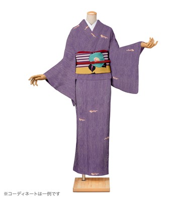 小紋レンタル　小紋Mサイズ　ブランド：tsumori chisato　万筋に猫　桑の実色