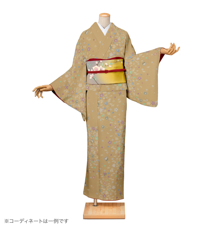 小紋レンタル　小紋Mサイズ　小花散し　濃飴色