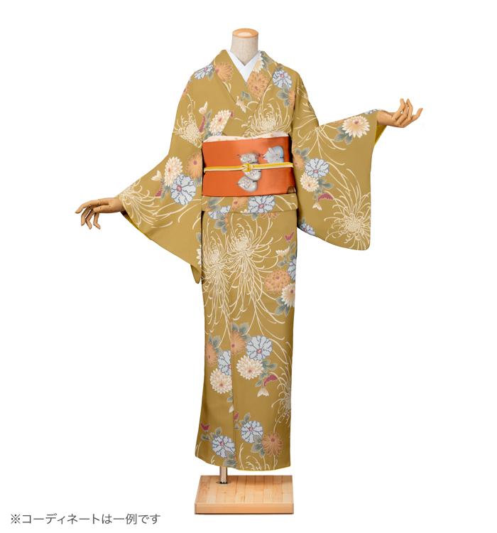 小紋レンタル　小紋Mサイズ　菊尽くし　桑茶色