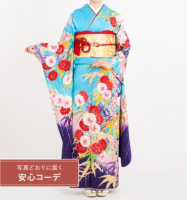 【写真どおりに届く安心コーデ】振袖レンタル　振袖Lサイズ　ブランド：MERCURYDUO　花の饗宴　水色
