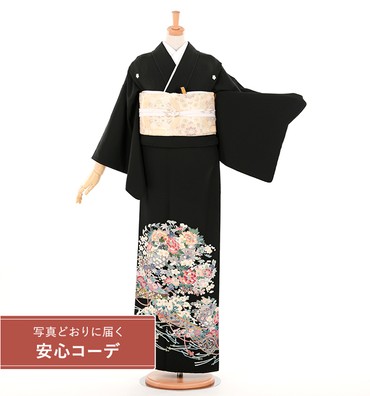 【写真どおりに届く安心コーデ】黒留袖レンタル　黒留袖Lサイズ　加賀友禅：泉広治　花篭　五つ紋：桔梗