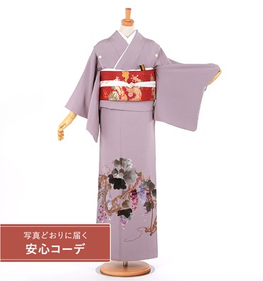 【写真どおりに届く安心コーデ】色留袖レンタル　色留袖Sサイズ　中国工芸美術大師：将雪英　吉祥葡萄文　紫　紋桔梗