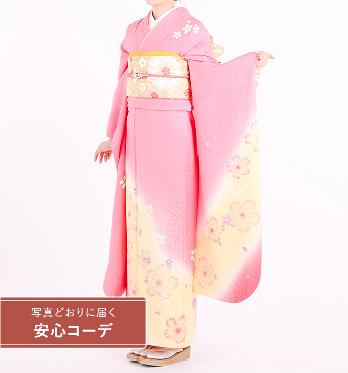 【写真どおりに届く安心コーデ】振袖レンタル　振袖Lサイズ　桜　ピンク/クリーム
