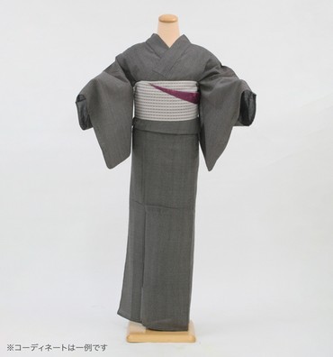 浴衣レンタル　浴衣Lサイズ　格子　濃グレー