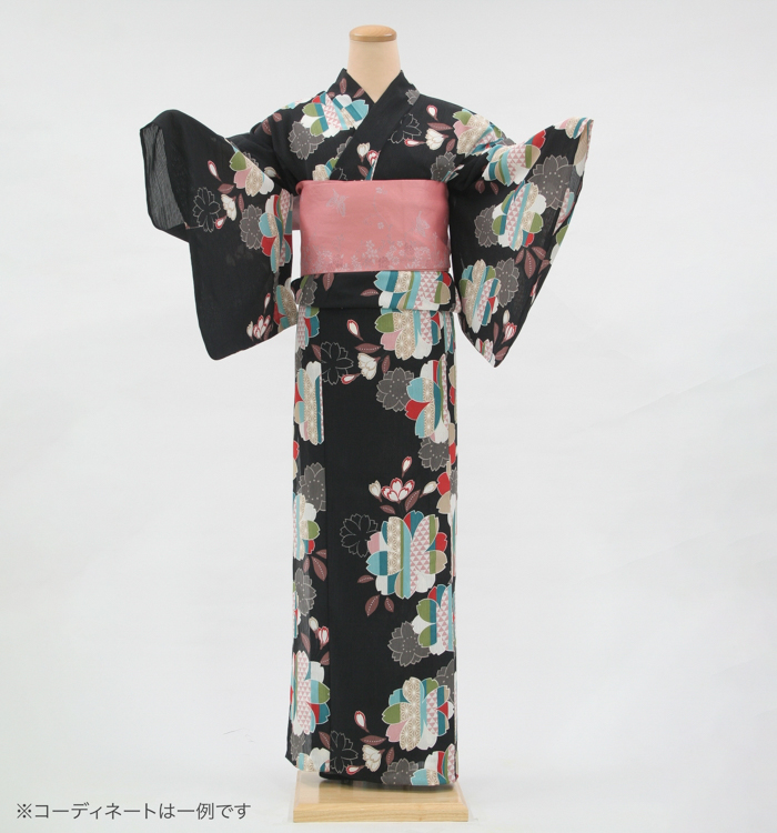 浴衣レンタル　浴衣Lサイズ　桜　黒