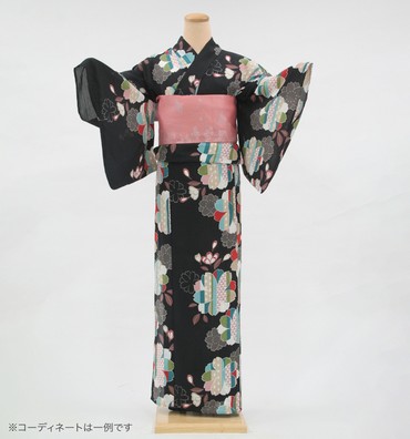 浴衣レンタル　浴衣Lサイズ　桜　黒