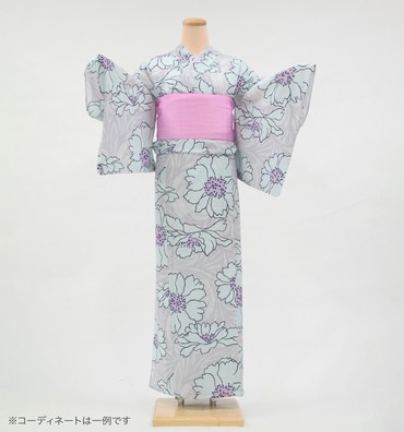 浴衣レンタル　浴衣Lサイズ　芙蓉　薄水色グレー