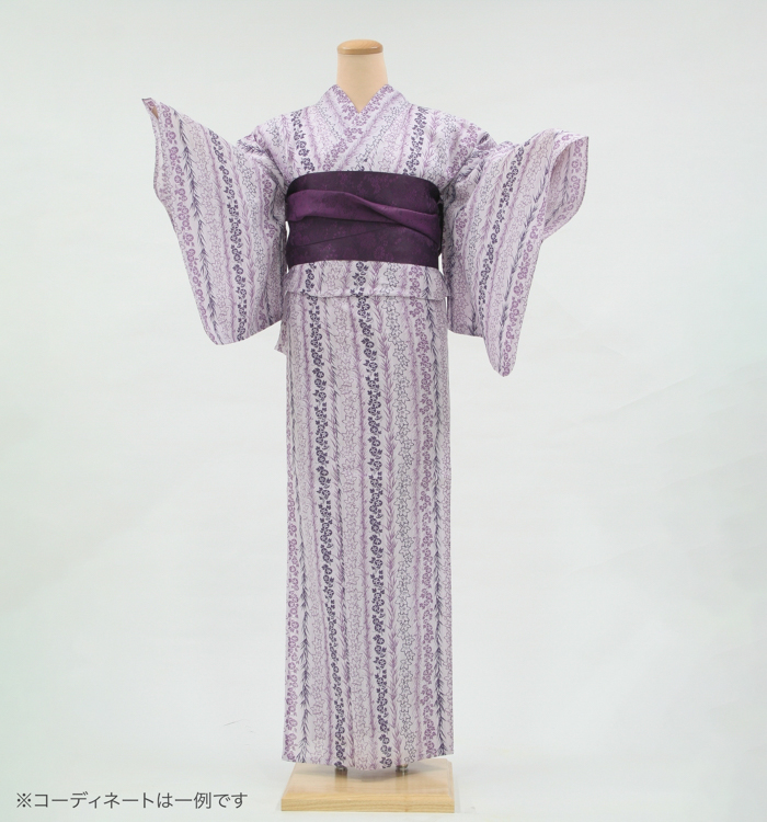 浴衣レンタル　浴衣Lサイズ　花縞　薄紫色