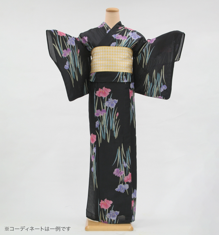 浴衣レンタル　浴衣Lサイズ　菖蒲　黒色