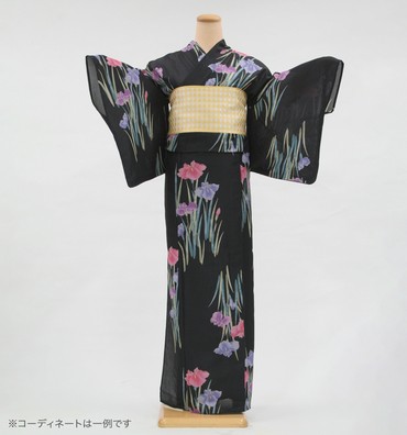 浴衣レンタル　浴衣Lサイズ　菖蒲　黒色