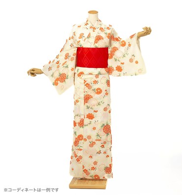 浴衣レンタル　浴衣Lサイズ　ブランド：きもの道楽　桜と菊　クリーム