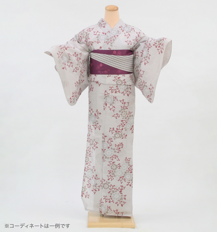 浴衣レンタル　浴衣Mサイズ　菊唐草　薄墨色