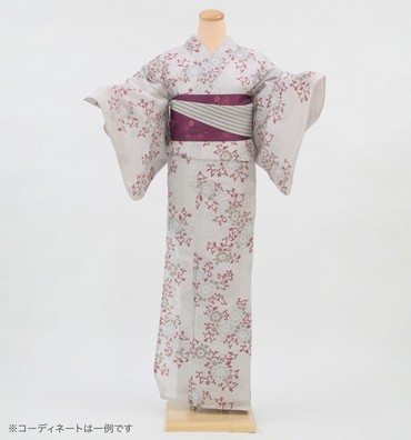 浴衣レンタル　浴衣Mサイズ　菊唐草　薄墨色