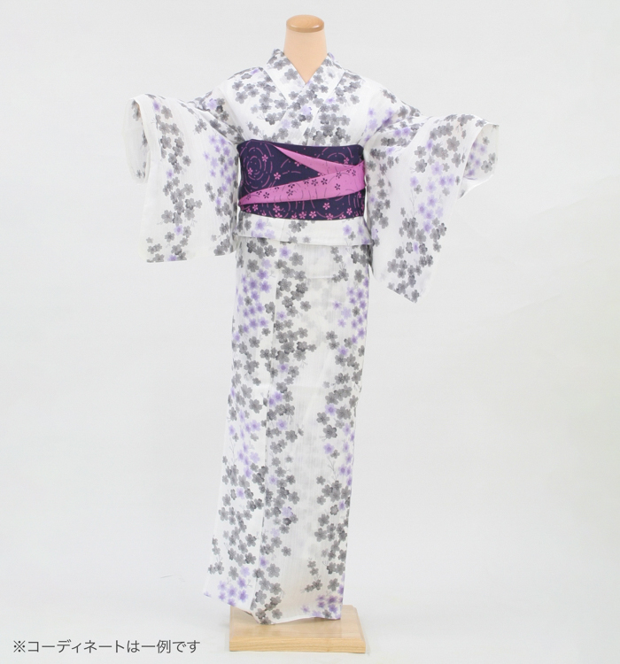 浴衣レンタル　浴衣Mサイズ　桜　薄墨色