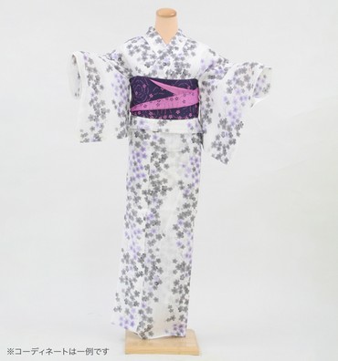 浴衣レンタル　浴衣Mサイズ　桜　薄墨色