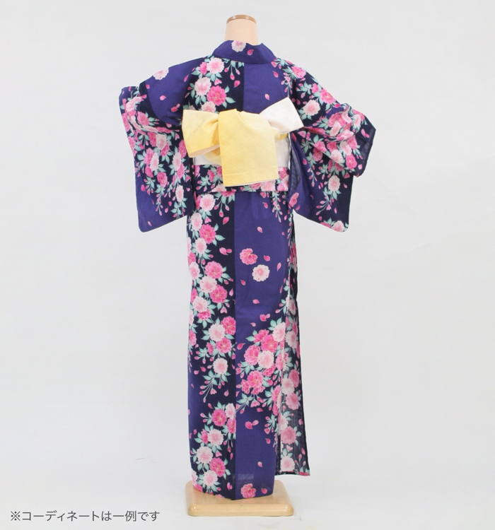 浴衣レンタル　浴衣Mサイズ　桜　紺色