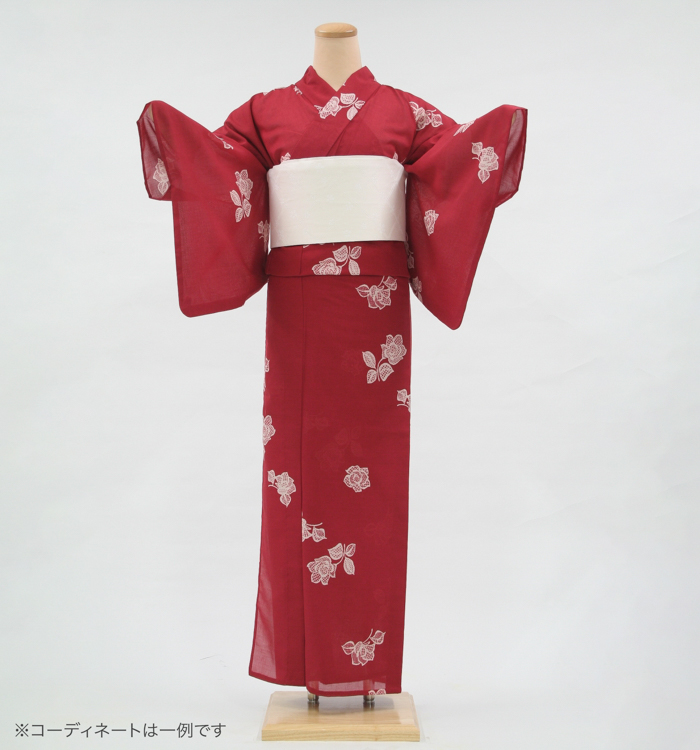 浴衣レンタル　浴衣Mサイズ　薔薇　赤色
