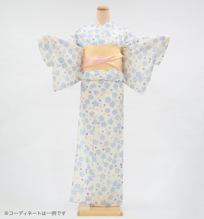 浴衣レンタル　浴衣Mサイズ　小花　白色