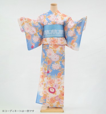 浴衣レンタル　浴衣Mサイズ　菊尽くし　水色