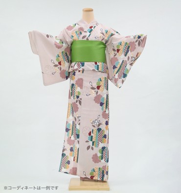 浴衣レンタル　浴衣Mサイズ　桜　ピンクグレー色
